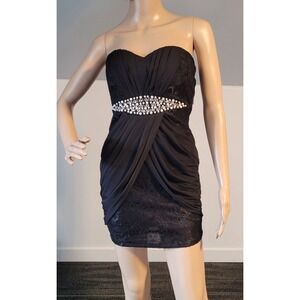 Sexy Women Black Lace Pearl/Rhin Strapless  Mini Club Party Cocktail Dress Small